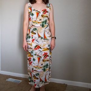 Vintage 90s Mark Farrel Tropical Print Dress